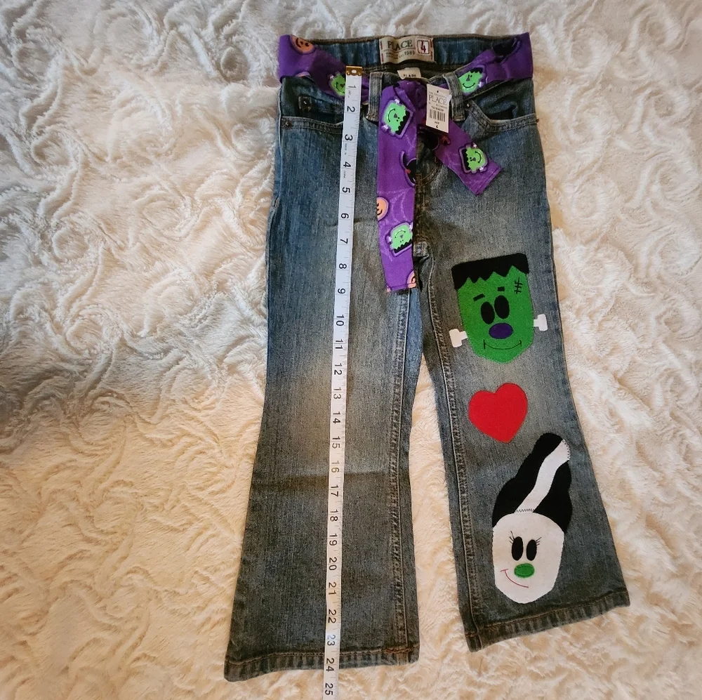 CHILDREN'S PLACE HALLOWEEN GIRL'S FALL JEANS FRANKENSTEIN FLARE DENIM S…